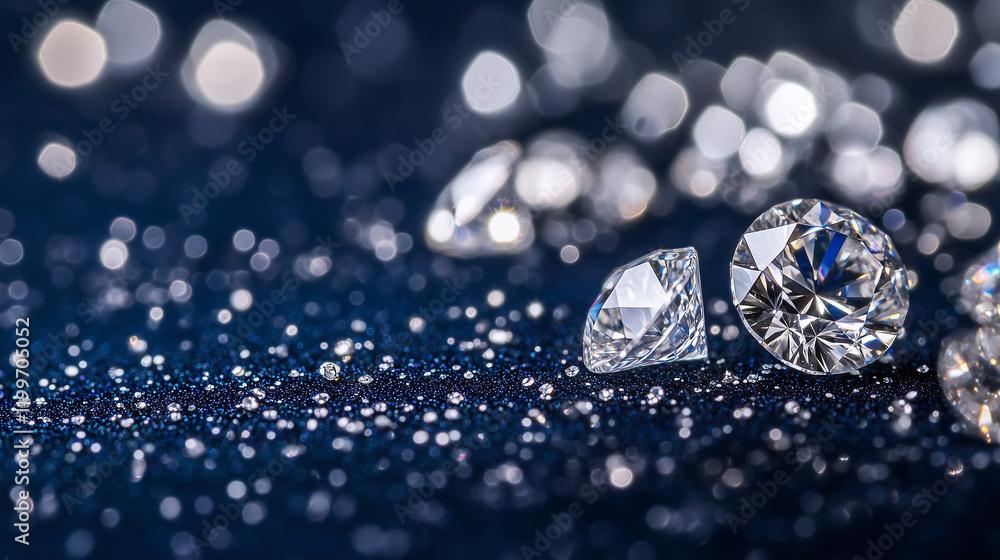 Aufkleber sparkling diamonds scattered on a deep blue surface create a mesmerizing and luxurious effect in a d