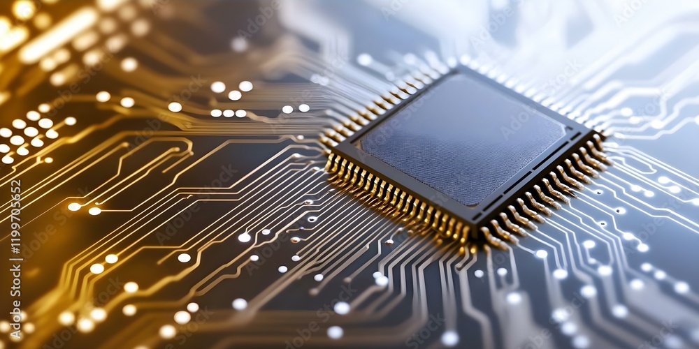 Aufkleber a close-up of a microchip on a circuit board, showcasing intricate electrical pathways and connectio