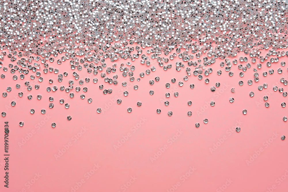 Poster silver sequins cascading in a stunning gradient over a soft pink background creating an elegant and 