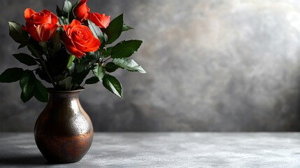 Romantic Red Roses in Antique Vase Still Life Photography