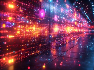 Vibrant Digital Business Summit with Glowing Holographic Pitches Competing for Investors  Attention