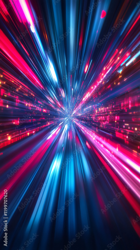 Aufkleber Light trails blending pink and blue hues, generating dynamic motion blur representing high-speed spatial trajectory