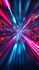 Light trails blending pink and blue hues, generating dynamic motion blur representing high-speed spatial trajectory