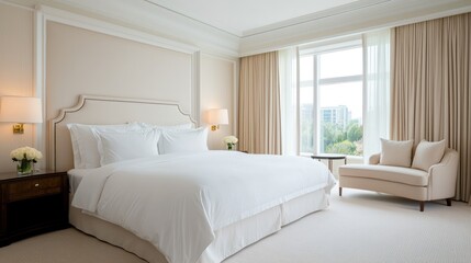 Elegant Modern Hotel Bedroom with Natural Light