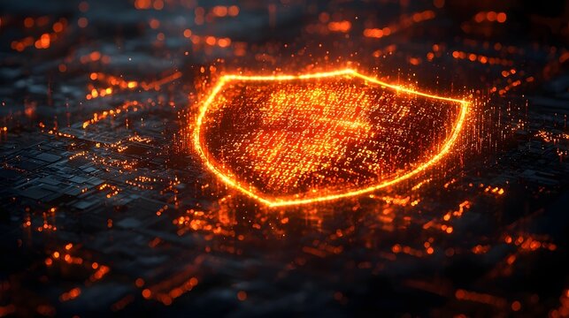 Glowing Digital Shield Protecting Sensitive Data with Flowing Binary Code Streams Cybersecurity Concept