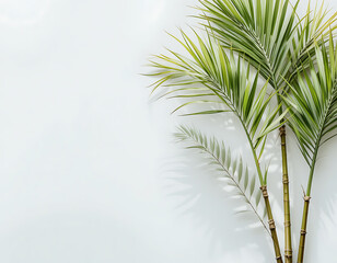 Obraz premium Serene Palm Fronds Against White Background Minimalist Nature Image. Palm Sunday