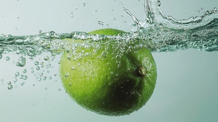 Fresh Green Apple Splashing in Clean Water