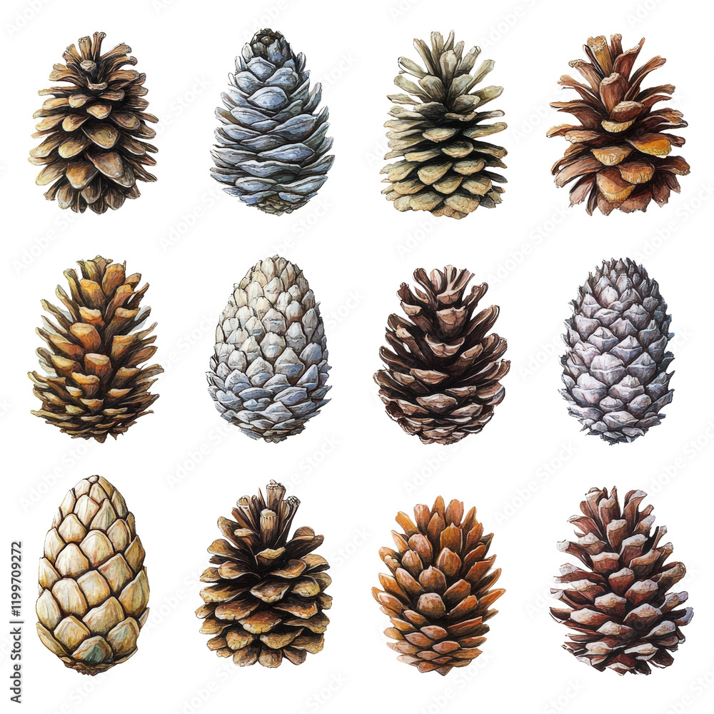 Poster pine cones isolated on transparent background for graphic design and natural elements isolated on a 