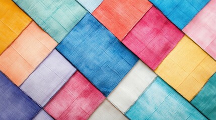 A colorful quilt made of different colored squares