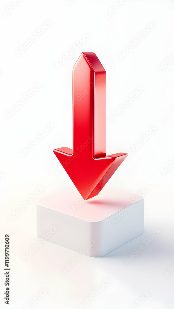 Poster 3d red glossy arrow down download button interface icon design