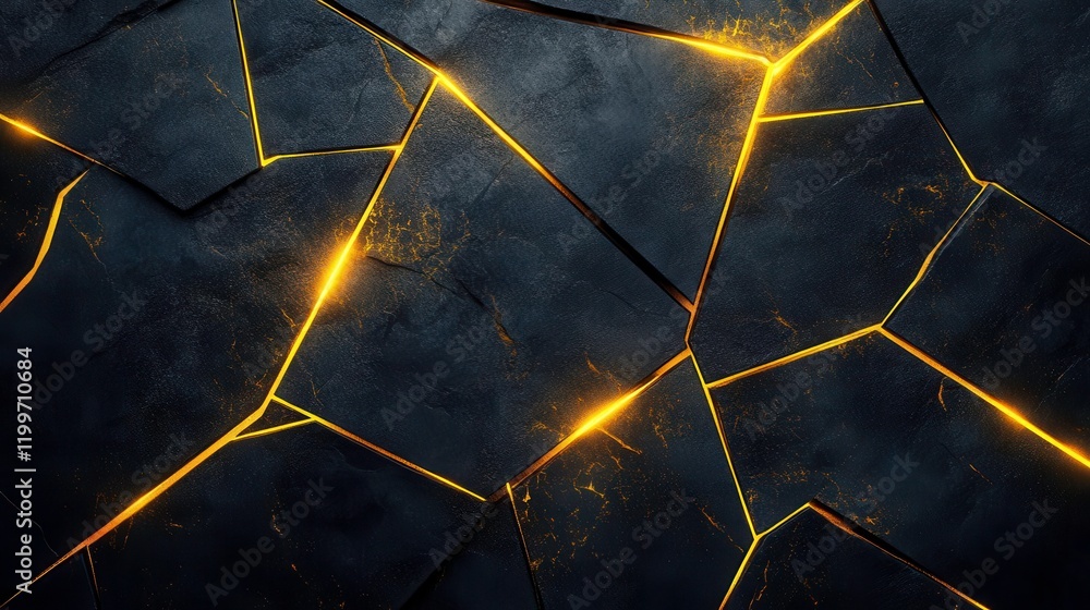 Poster a dark textured surface with glowing cracks, creating a striking contrast between the deep backgroun