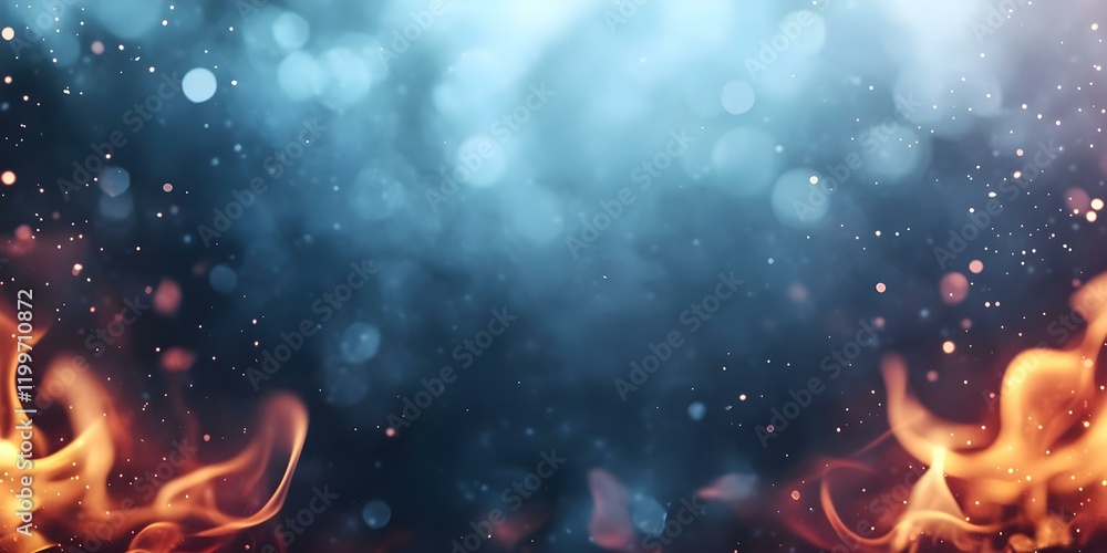 Aufkleber a blurred background with bright flames at the bottom and a sparkling, bokeh effect above in cool to
