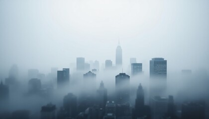 City Skyline Obscured by Fog, Moody Urban Landscape