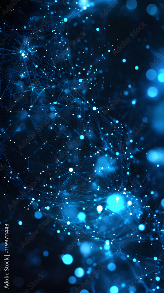 Aufkleber plexus effect with glowing dots and lines creating a futuristic network on dark background, concept 