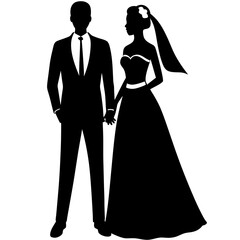 Bride and Groom Wedding Couple Silhouette Vector Elements - SVG, EPS, AI Files