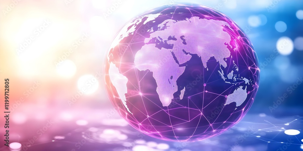 Poster a digital representation of earth with a glowing network of connections, highlighting global communi