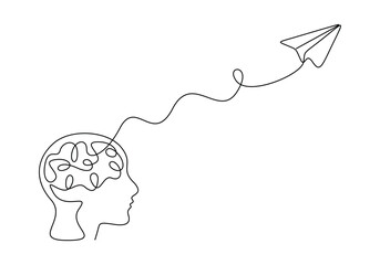 Human brain single continuous line drawing digital graphic illustration