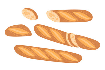 Traditional French Baguette, set of Sliced Baguette in Different Ways