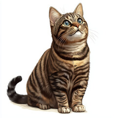 cute American Shorthair cat with striking blue eyes, sitting gracefully