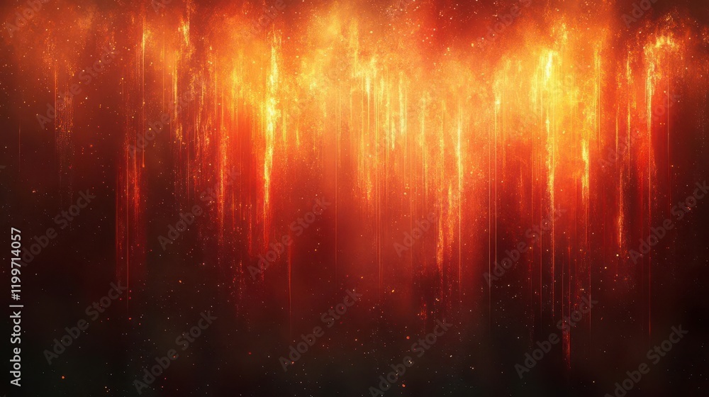 Poster a fiery abstract image featuring streams of orange and red, resembling flames or light cascading fro