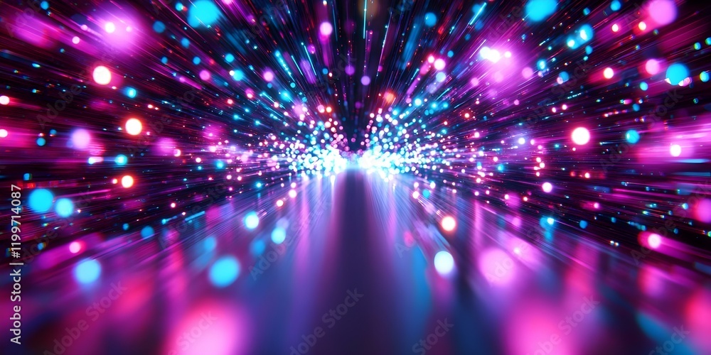 Poster a vibrant abstract design featuring colorful lights and rays, creating a sense of depth and movement