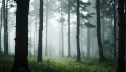 Enchanted Morning in a Foggy Pine Forest