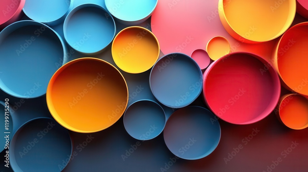 Aufkleber a vibrant arrangement of circular plates in various colors, creating a playful and artistic display.