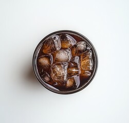 Refreshing Glass of Cola with Ice Cubes on a Neutral Background Perfect for Beverage Advertising and Food Photography