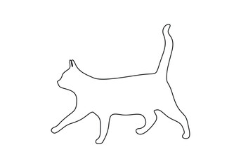 A walking cat continuous one line drawing vector illustration