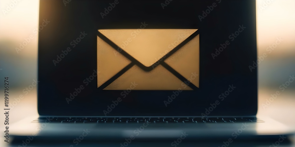 Poster a laptop with an illuminated envelope icon, symbolizing email or messaging. concept email notificati