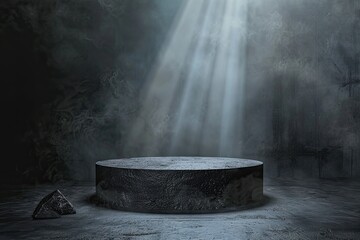 Vibrant Color Picture of Black Podium with Spotlight for Dramatic Display