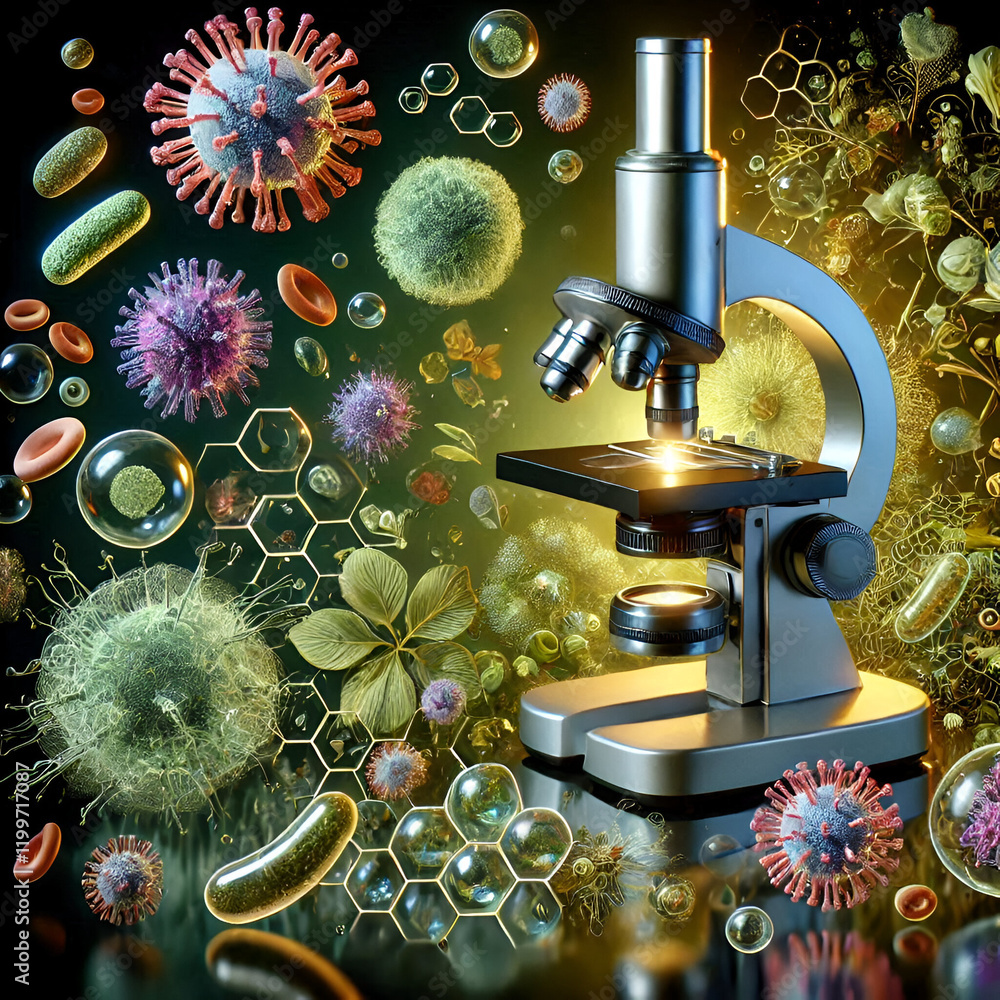 Poster 3d rendering microscope and virus