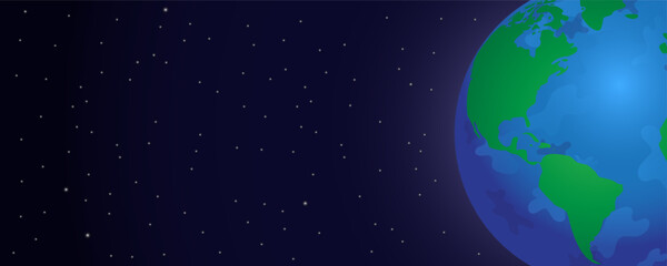 earth in space with stars banner background template for earth day, save earth, protect ozone layer, forest mother nature