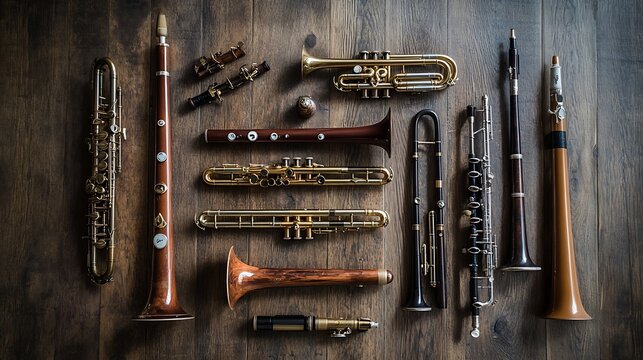 A Collection Of Various Woodwind And Brass Instruments