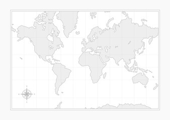 Naklejka premium The world map in light tones, using the Mercator projection.