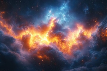Fototapeta premium spectacular cosmic explosion, massive asteroid collision in deep space, debris and plasma waves radiating outward, vibrant nebula colors, hyperrealistic digital art