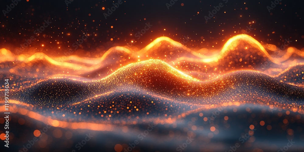 Poster swirling waves of glowing particles create a mesmerizing landscape of light and color
