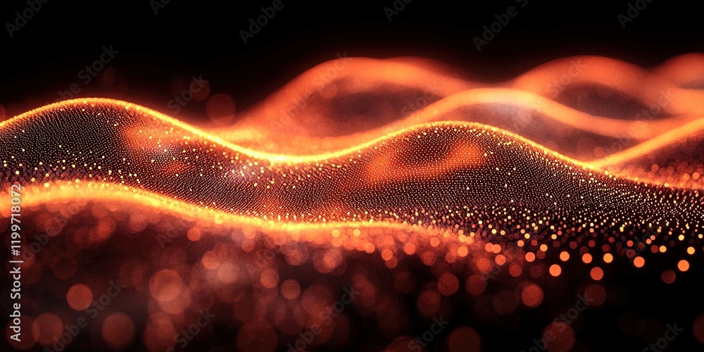Poster captivating waves of glowing particles create a mesmerizing visual display in a dark background