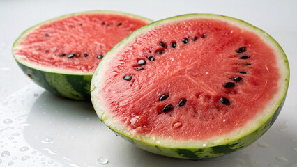 A juicy, red slice of ripe watermelon, isolated on a white background, is a refreshing and healthy summer fruit