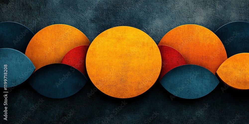 Poster vibrant abstract circles arranged against a textured dark background creating an eye-catching design