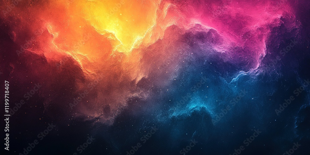 Poster colorful cosmic abstract artwork depicting vibrant nebula patterns in a deep space setting with swir