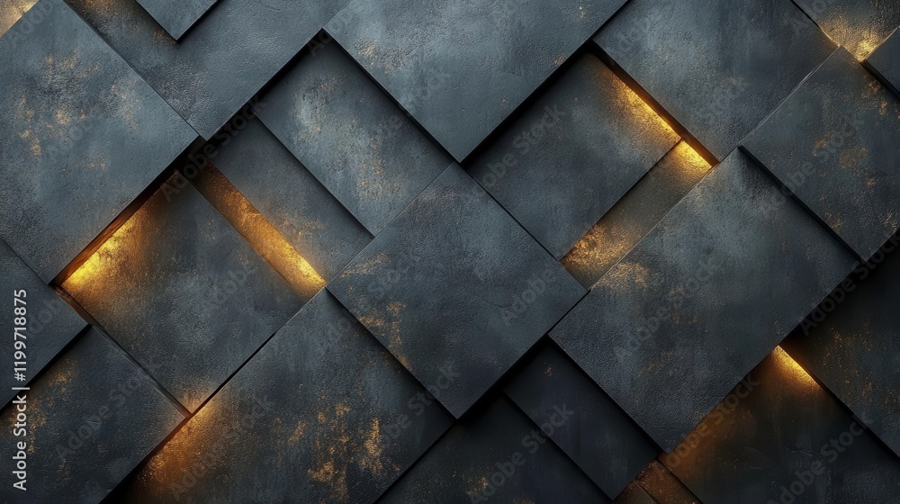 Poster a textured dark surface with geometric patterns and warm glowing accents, creating a modern and soph