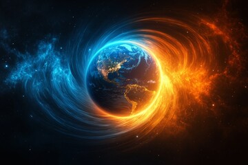 Exploring the dynamic effects of Earth's magnetic field on climate and weather patterns in a vibrant cosmic representation