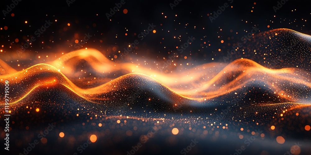 Poster waves of golden light create a mesmerizing visual display in a dark atmosphere