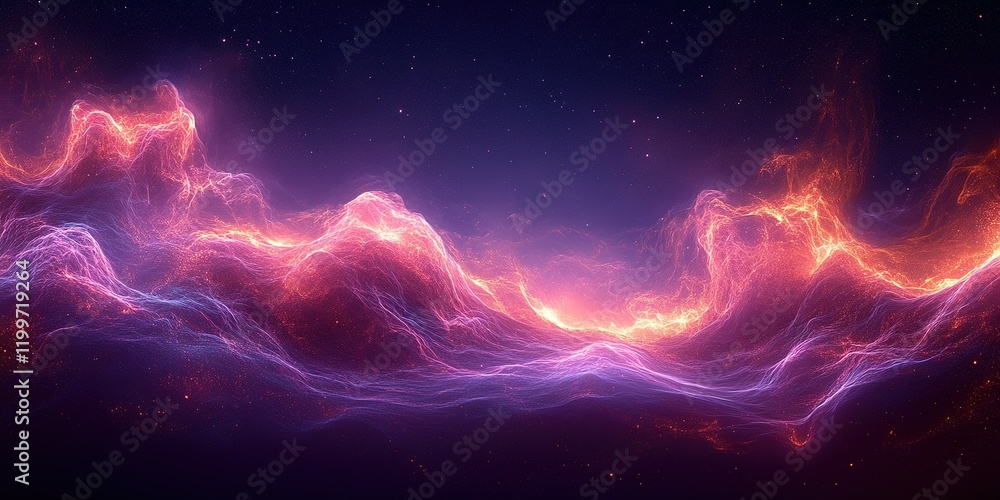 Poster cosmic waves of color illuminate a deep space scene filled with swirling nebulae and distant stars