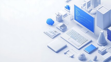 Digital workspace setup modern office graphic design minimalist aerial view