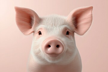 Cute piglet with expressive eyes and soft pink skin against a pastel background