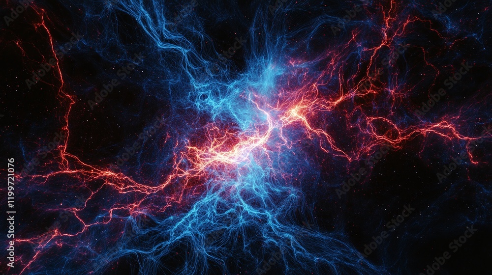Poster abstract network of glowing connections expanding in all directions symbolizing data transfer.