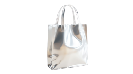 Stylish silver tote bag on a white isolated background, perfect for shopping or daily use, showcasing modern design and functionality.