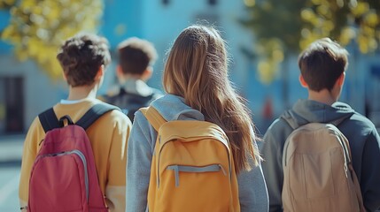 Students walking together in a school setting outdoors lifestyle concept